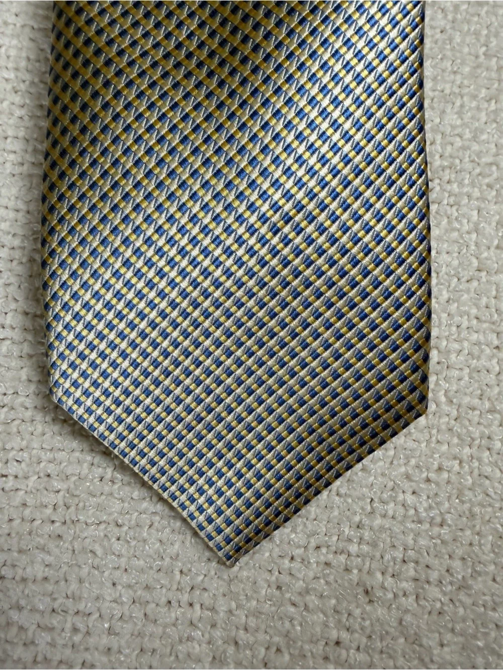Roundtree & Yorke Blue and Gold Micro-Check Tie